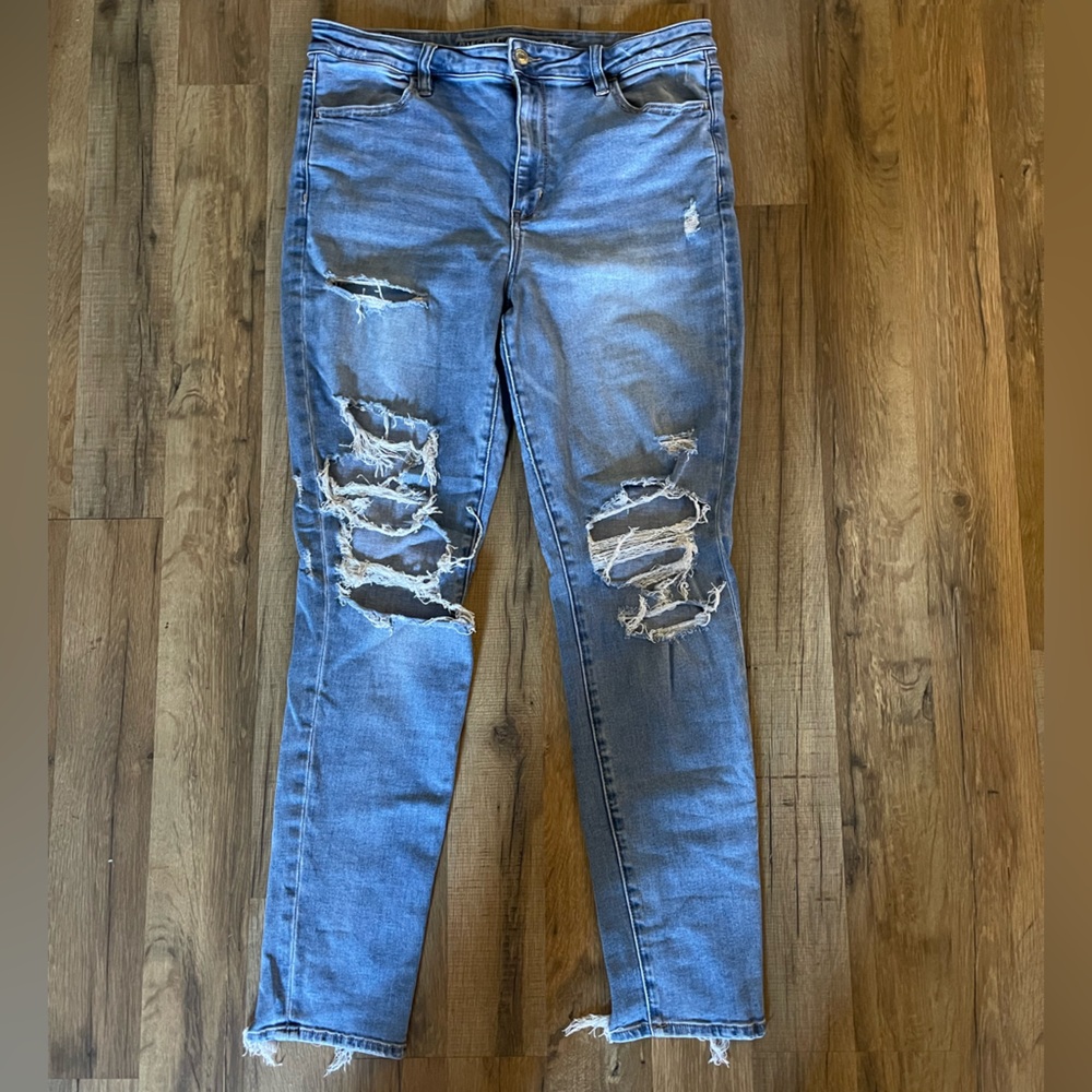 American Eagle Outfitters Distressed Super Hi-Rise Skinny Jeans Womens 16 Long